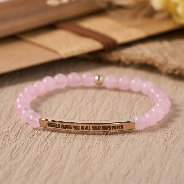 Christianartworkshop Pulsera elástica con barra curva grabada y cuentas, con el versículo del Salmo 91:11: «Los ángeles te guardan en todos tus caminos». - Los ángeles te protegen en todos tus caminos. - image 0