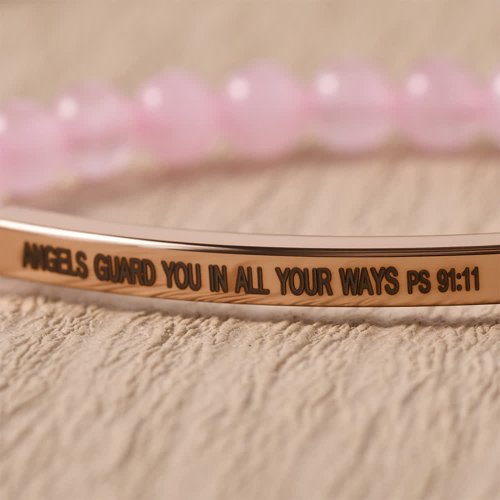 Christianartworkshop Pulsera elástica con barra curva grabada y cuentas, con el versículo del Salmo 91:11: «Los ángeles te guardan en todos tus caminos». - image 1