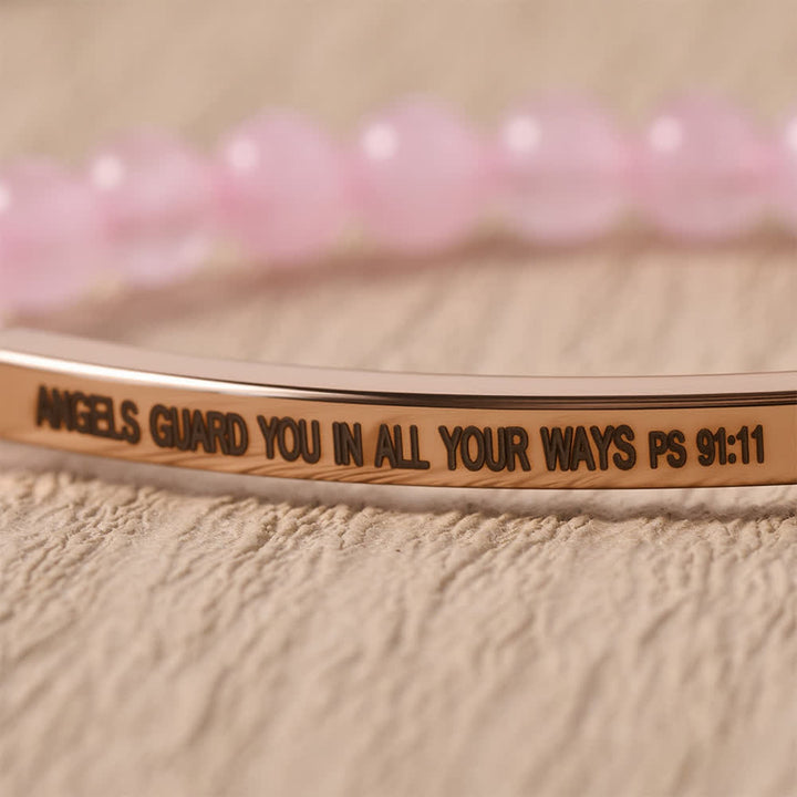 Christianartworkshop Pulsera elástica con barra curva grabada y cuentas, con el versículo del Salmo 91:11: «Los ángeles te guardan en todos tus caminos». - image 1