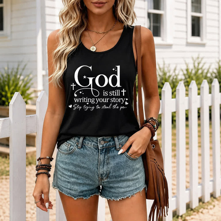 Christianartworkshop Dios sigue escribiendo tu historia. Camiseta sin mangas deportiva cristiana con espalda cruzada. - image 4