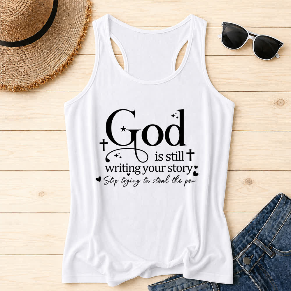 Christianartworkshop Dios sigue escribiendo tu historia. Camiseta sin mangas deportiva cristiana con espalda cruzada. - Blanco - 2XL - image 6