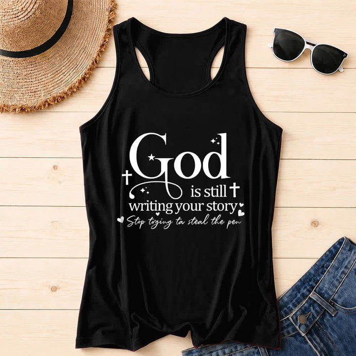 Christianartworkshop Dios sigue escribiendo tu historia. Camiseta sin mangas deportiva cristiana con espalda cruzada. - Negro - 2XL - image 3