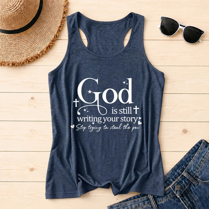Christianartworkshop Dios sigue escribiendo tu historia. Camiseta sin mangas deportiva cristiana con espalda cruzada. - Azul marino - 2XL - image 15
