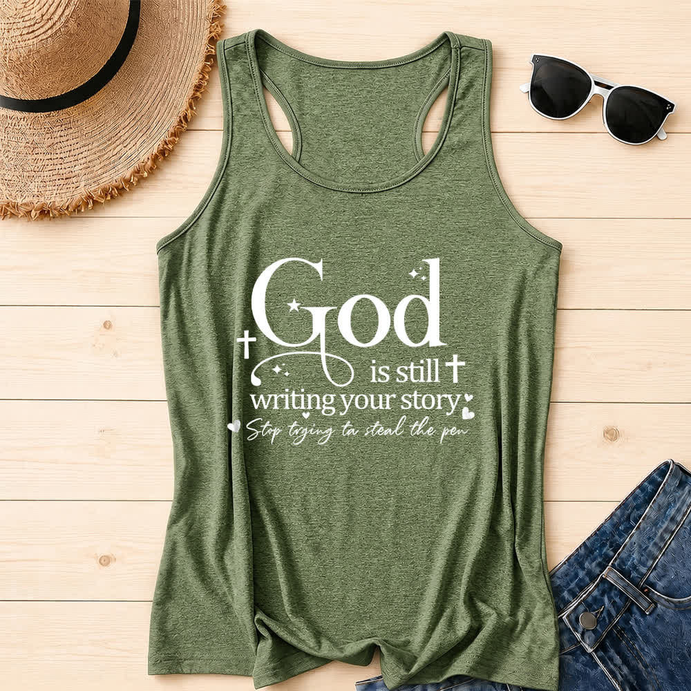 Christianartworkshop Dios sigue escribiendo tu historia. Camiseta sin mangas deportiva cristiana con espalda cruzada. - Verde oliva - 2XL - image 0