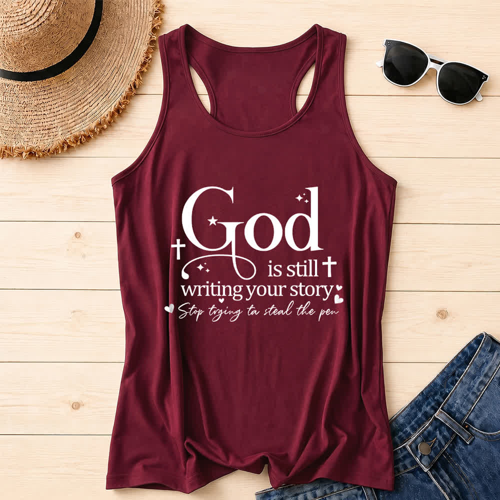 Christianartworkshop Dios sigue escribiendo tu historia. Camiseta sin mangas deportiva cristiana con espalda cruzada. - Vino - 2XL - image 24