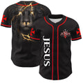 Christianartworkshop Camiseta de béisbol con botones y emblema de la Cruz de Jesús vertical en la parte delantera y retrato del León de Judá con rayo en la parte trasera. - Rojo - 5XL - image 0