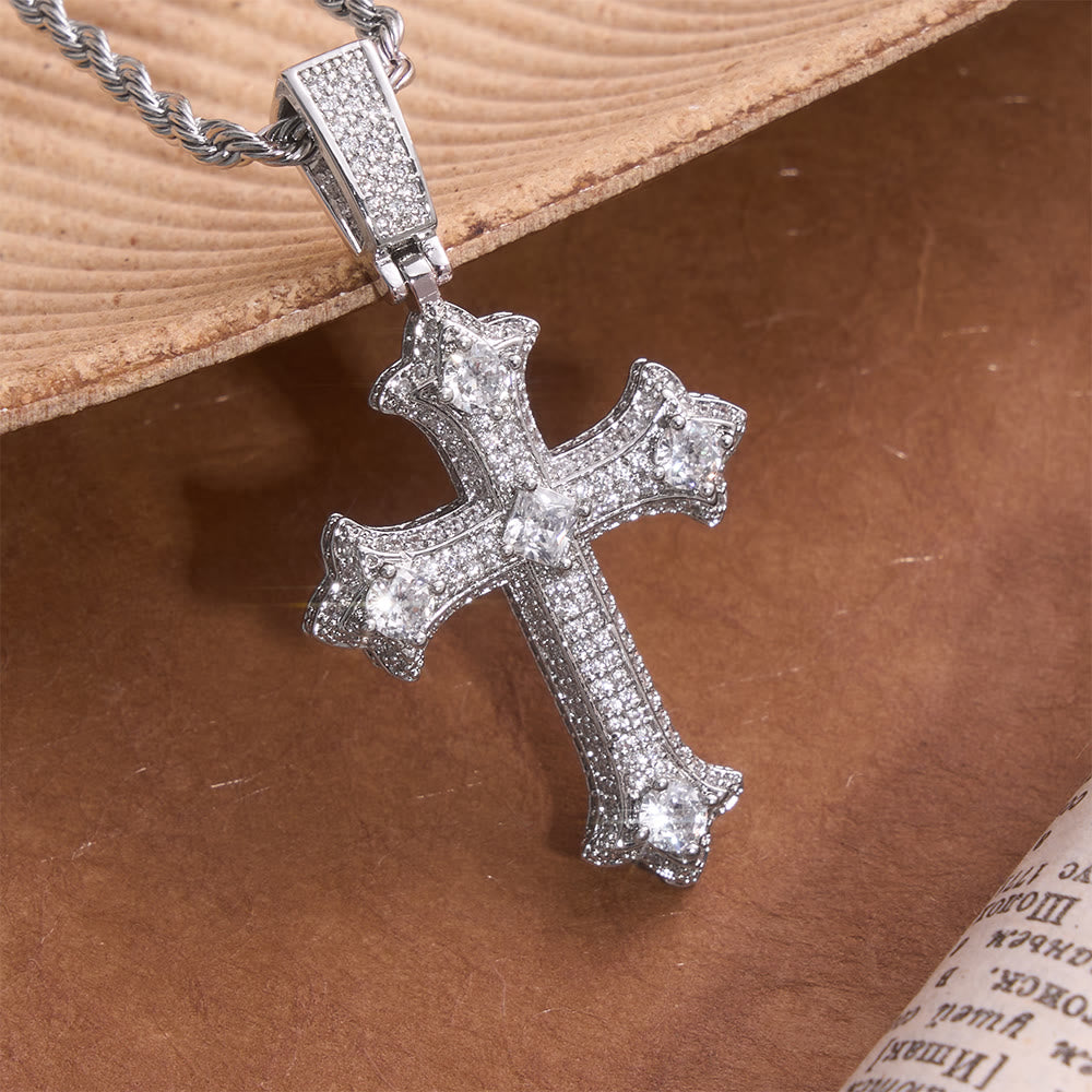 Christianartworkshop Colgante gótico de flor de cerezo con cadena de cuerda retorcida: emblema de radiante fortaleza celestial. - Plata - image 0