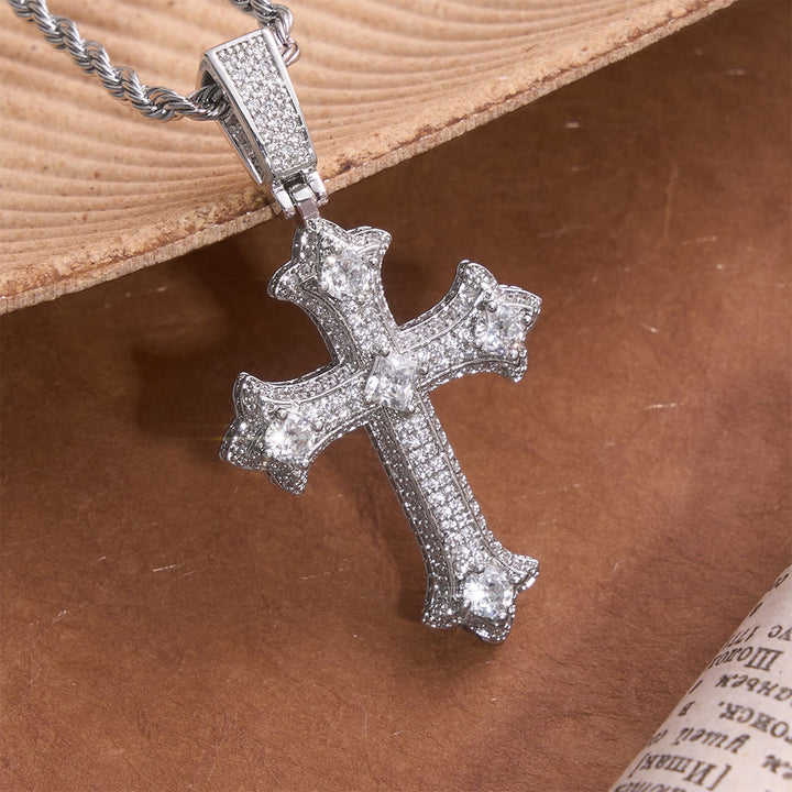 Christianartworkshop Colgante gótico de flor de cerezo con cadena de cuerda retorcida: emblema de radiante fortaleza celestial. - Plata - image 0