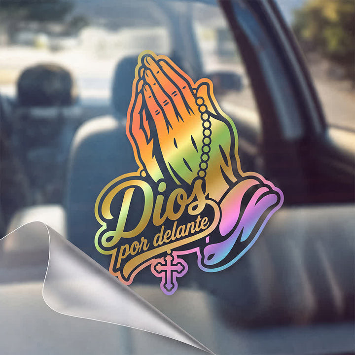 Christianartworkshop Pegatina para coche de manos rezando con rosario Dios Por Delante - Dorado - Juego de 20 - image 5