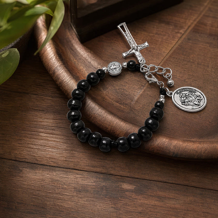 Christianartworkshop Pulsera del Rosario de San Cristóbal con cuentas de madera natural: Emblema de un viaje seguro y protección celestial. - image 8