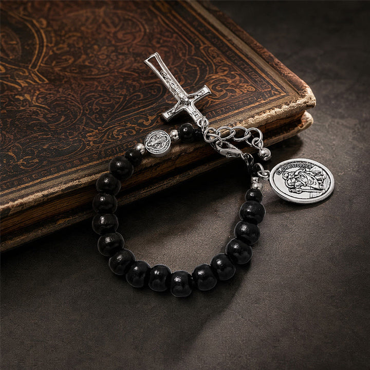 Christianartworkshop Pulsera del Rosario de San Cristóbal con cuentas de madera natural: Emblema de un viaje seguro y protección celestial. - image 11