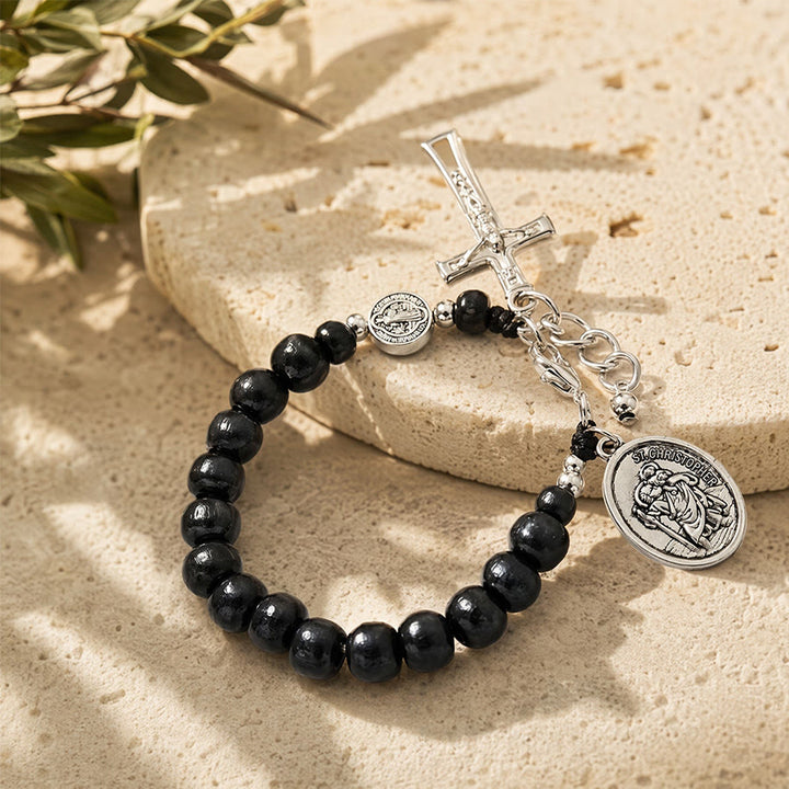 Christianartworkshop Pulsera del Rosario de San Cristóbal con cuentas de madera natural: Emblema de un viaje seguro y protección celestial. - image 10