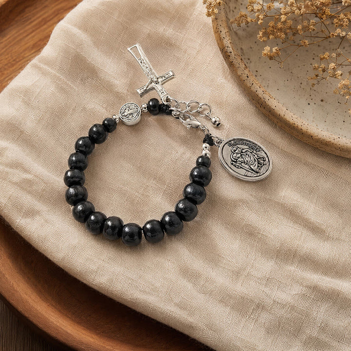 Christianartworkshop Pulsera del Rosario de San Cristóbal con cuentas de madera natural: Emblema de un viaje seguro y protección celestial. - image 12