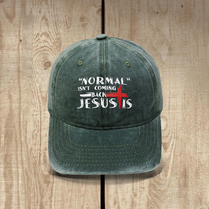 Christianartworkshop La normalidad no volverá. Jesús está en la cruz. Gorra clásica informal bordada con letras. - Verde militar - image 16