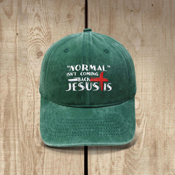 Christianartworkshop La normalidad no volverá. Jesús está en la cruz. Gorra clásica informal bordada con letras. - Verde oscuro - image 9