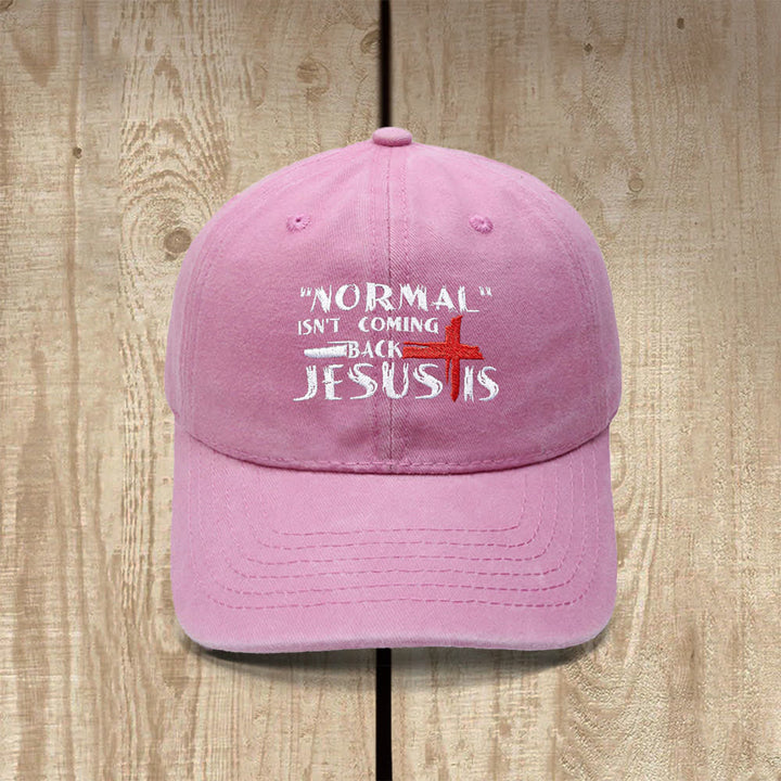 Christianartworkshop La normalidad no volverá. Jesús está en la cruz. Gorra clásica informal bordada con letras. - Rosa - image 4