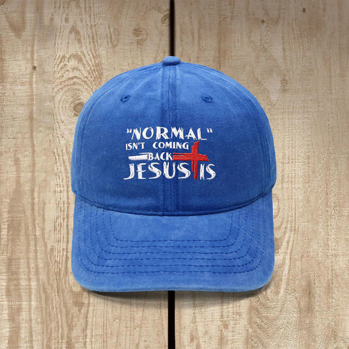 Christianartworkshop La normalidad no volverá. Jesús está en la cruz. Gorra clásica informal bordada con letras. - Azul real - image 13