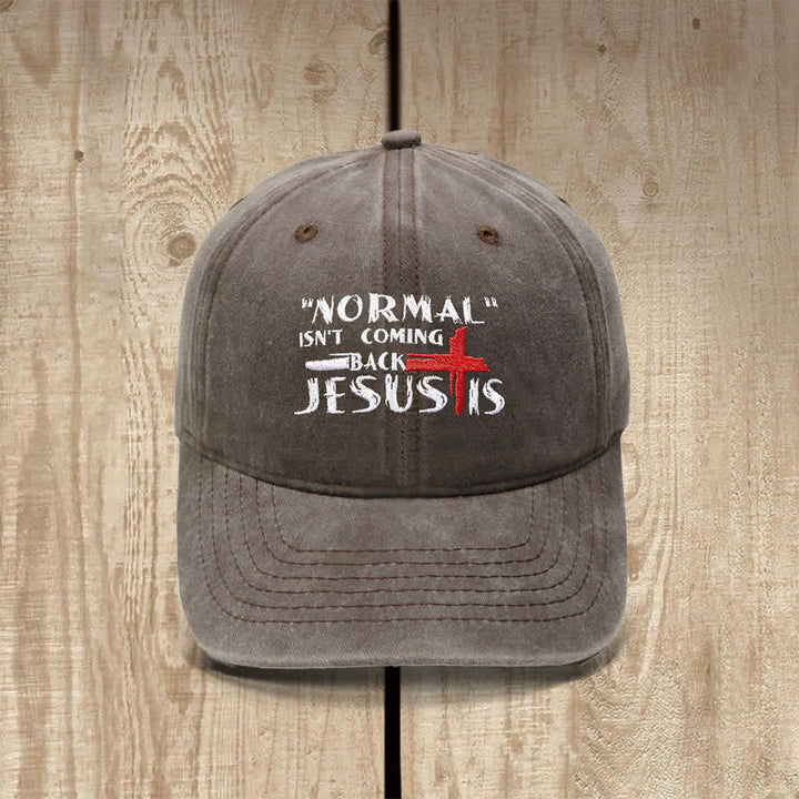 Christianartworkshop La normalidad no volverá. Jesús está en la cruz. Gorra clásica informal bordada con letras. - Café - image 10