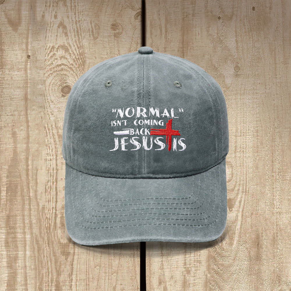 Christianartworkshop La normalidad no volverá. Jesús está en la cruz. Gorra clásica informal bordada con letras. - Gris - image 2