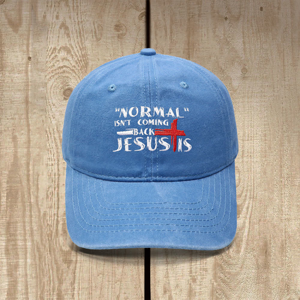 Christianartworkshop La normalidad no volverá. Jesús está en la cruz. Gorra clásica informal bordada con letras. - Azul cielo - image 12