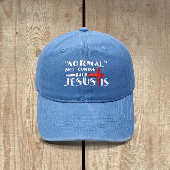 Christianartworkshop La normalidad no volverá. Jesús está en la cruz. Gorra clásica informal bordada con letras. - Azul cielo - image 12