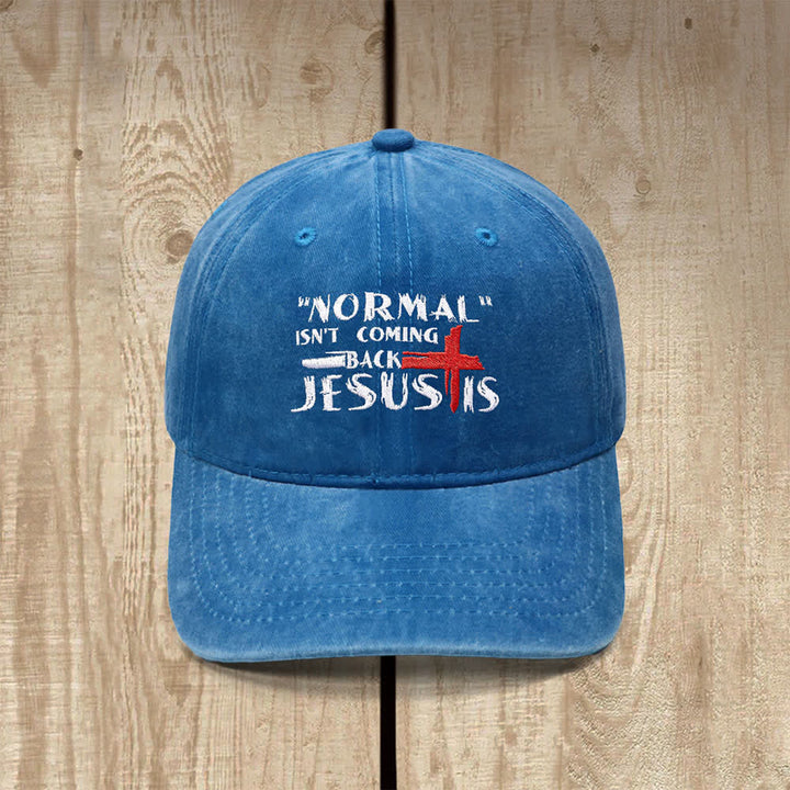 Christianartworkshop La normalidad no volverá. Jesús está en la cruz. Gorra clásica informal bordada con letras. - Azul del lago - image 11