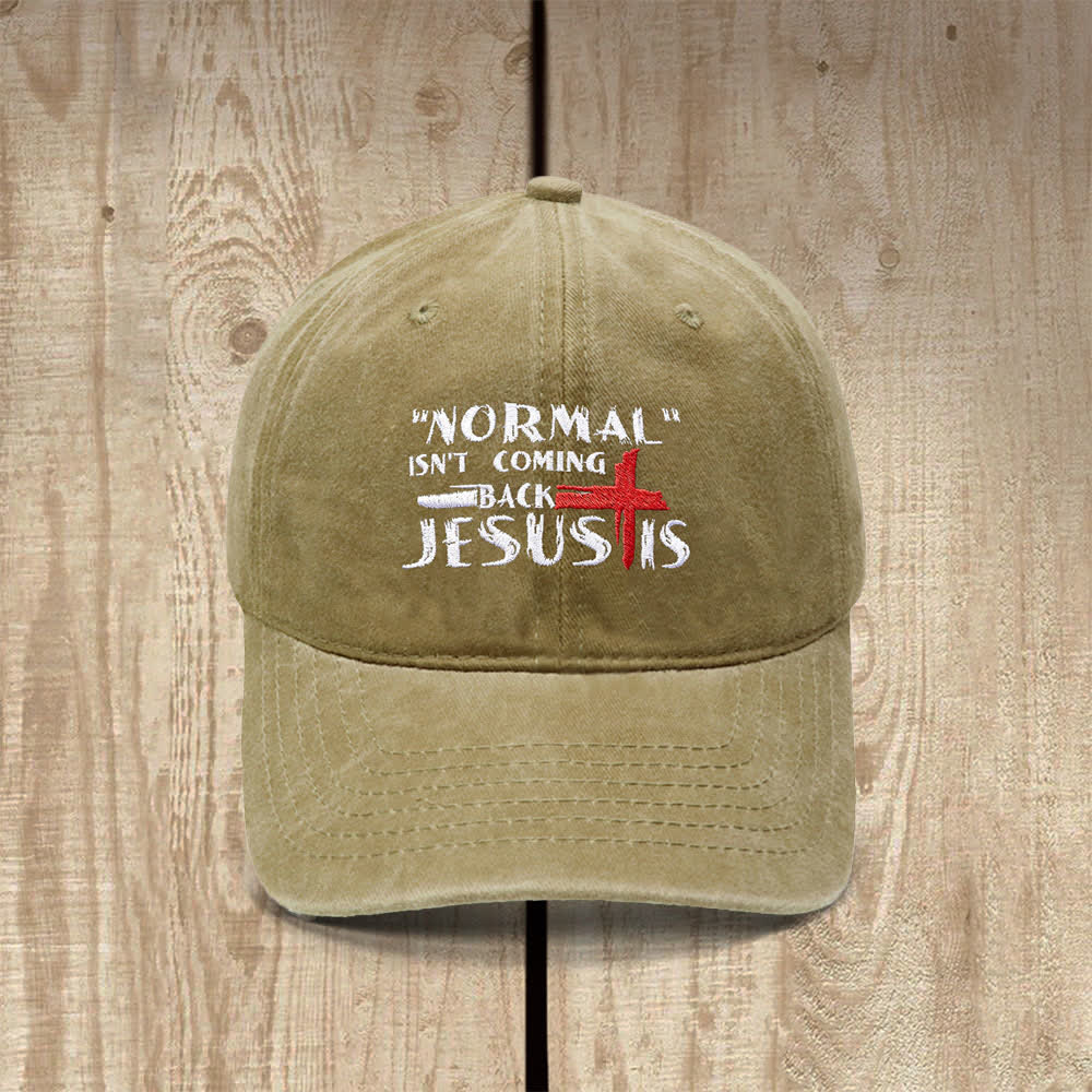 Christianartworkshop La normalidad no volverá. Jesús está en la cruz. Gorra clásica informal bordada con letras. - Caqui - image 0