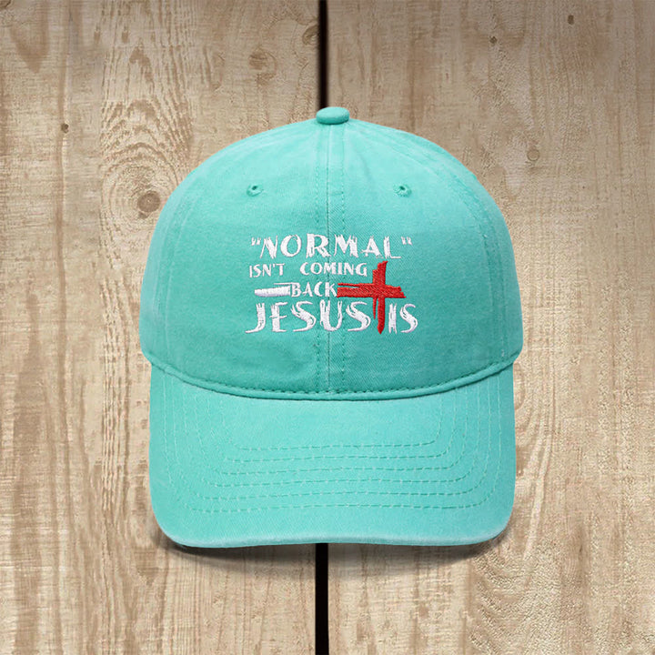 Christianartworkshop La normalidad no volverá. Jesús está en la cruz. Gorra clásica informal bordada con letras. - Verde claro - image 17