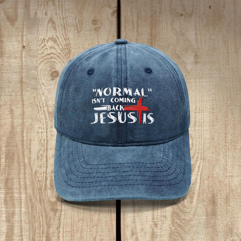 Christianartworkshop La normalidad no volverá. Jesús está en la cruz. Gorra clásica informal bordada con letras. - Azul marino - image 8