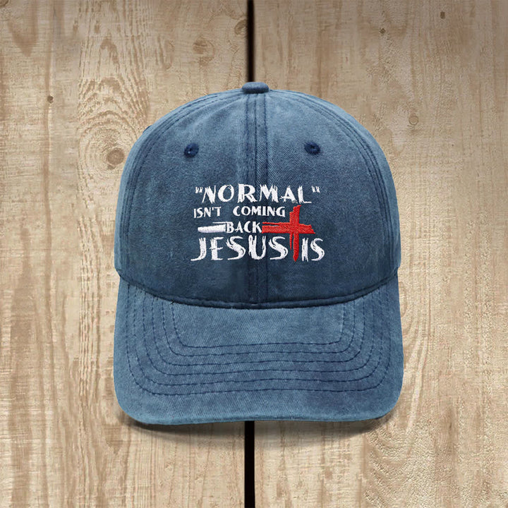 Christianartworkshop La normalidad no volverá. Jesús está en la cruz. Gorra clásica informal bordada con letras. - Azul marino - image 8