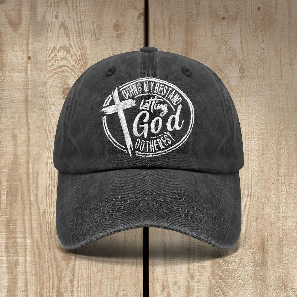 Christianartworkshop Haciendo lo mejor que puedo y dejando que Dios haga el resto. Gorra clásica informal bordada con la letra "Cruz". - Escritura y Cruz - image 0