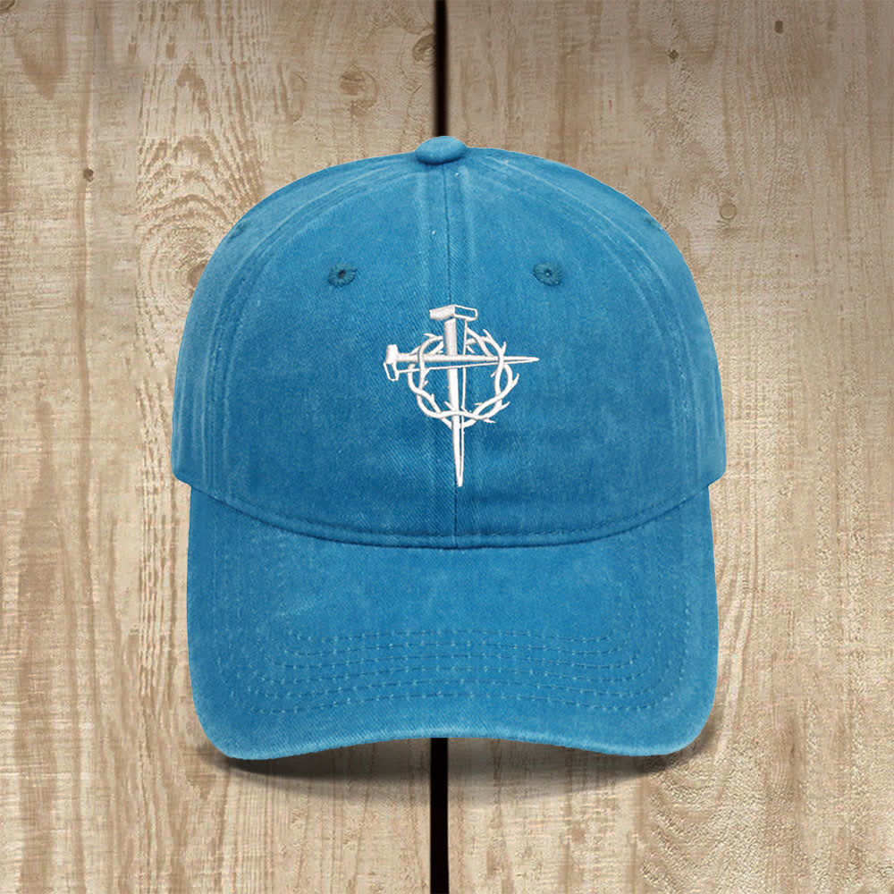Christianartworkshop Sombrero clásico informal bordado con símbolo de cruz y clavos de corona de espinas - Azul del lago - image 13