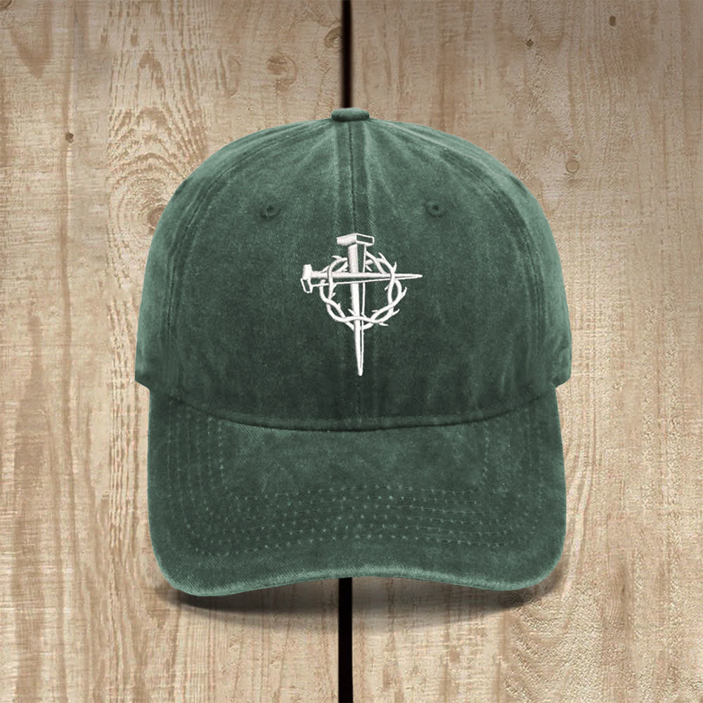 Christianartworkshop Sombrero clásico informal bordado con símbolo de cruz y clavos de corona de espinas - Verde militar - image 18
