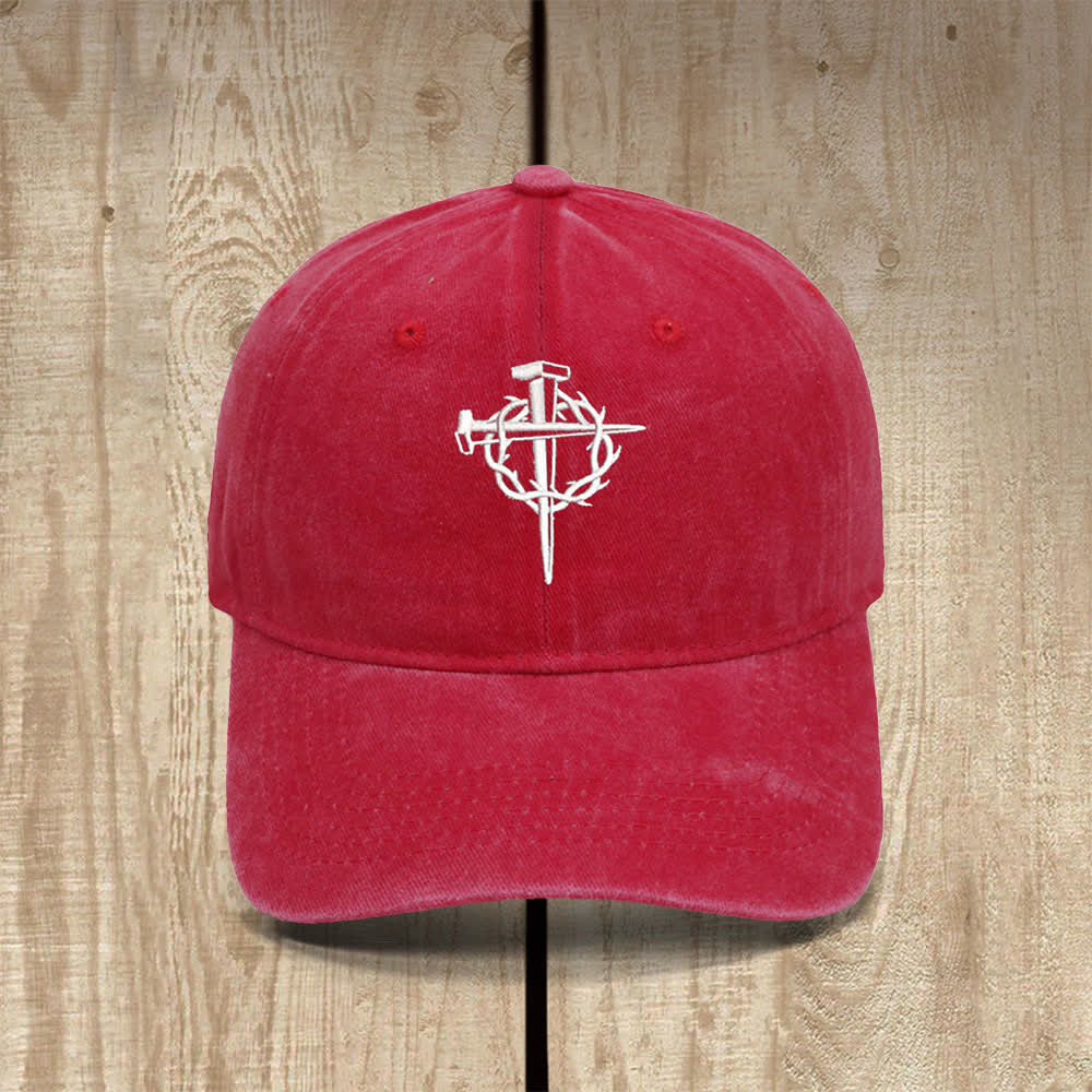 Christianartworkshop Sombrero clásico informal bordado con símbolo de cruz y clavos de corona de espinas - Rojo - image 8