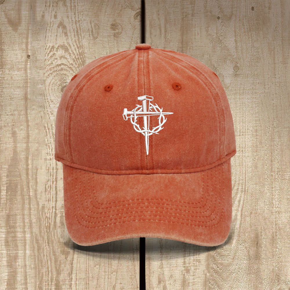 Christianartworkshop Sombrero clásico informal bordado con símbolo de cruz y clavos de corona de espinas - Naranja - image 10