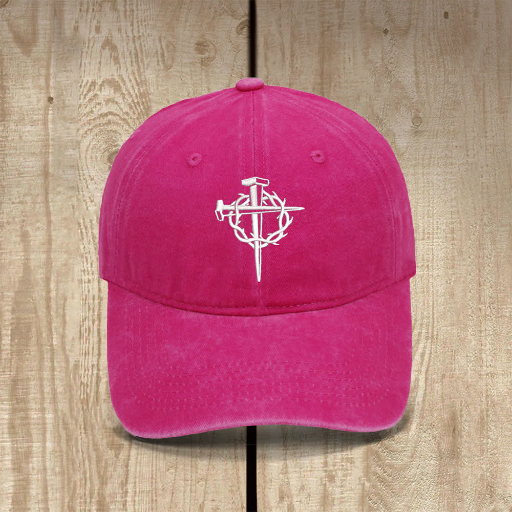 Christianartworkshop Sombrero clásico informal bordado con símbolo de cruz y clavos de corona de espinas - Fucsia - image 6