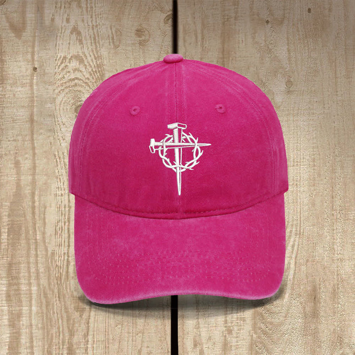 Christianartworkshop Sombrero clásico informal bordado con símbolo de cruz y clavos de corona de espinas - Fucsia - image 6