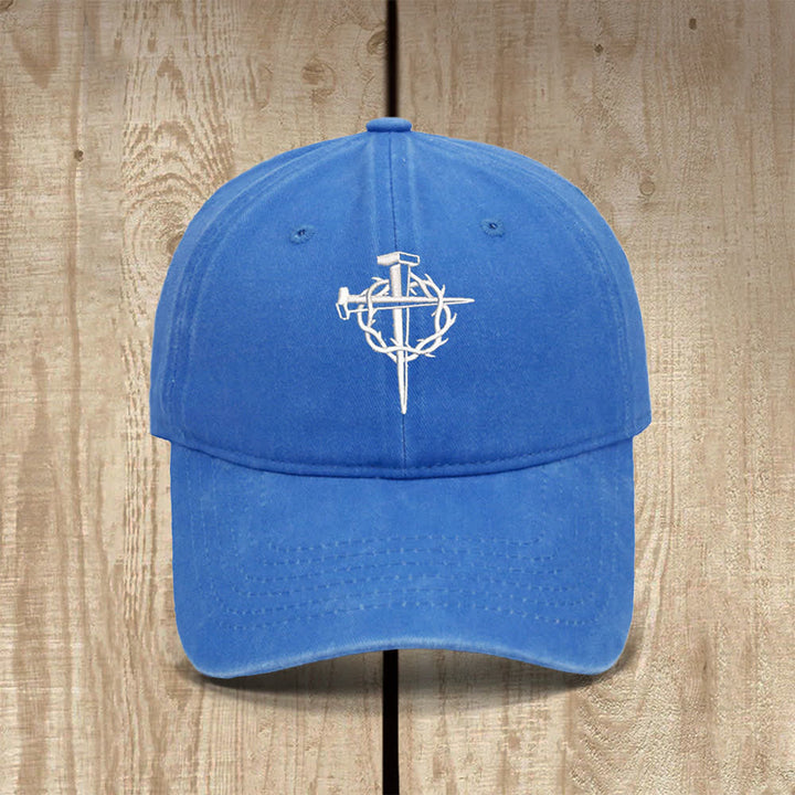 Christianartworkshop Sombrero clásico informal bordado con símbolo de cruz y clavos de corona de espinas - Azul cielo - image 14