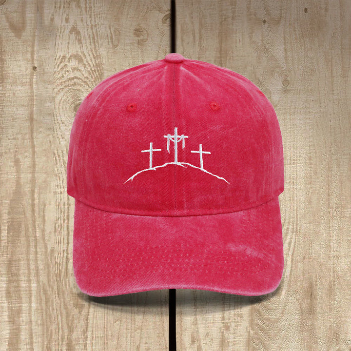 Christianartworkshop Sombrero clásico informal bordado con el símbolo de las Tres Cruces de la Cima de la Colina - Rojo - image 7