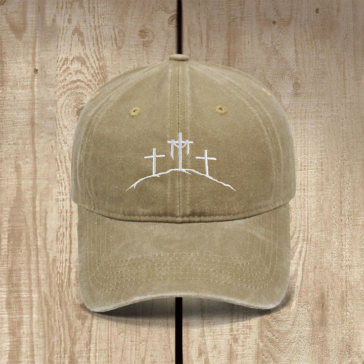 Christianartworkshop Sombrero clásico informal bordado con el símbolo de las Tres Cruces de la Cima de la Colina - Caqui - image 9