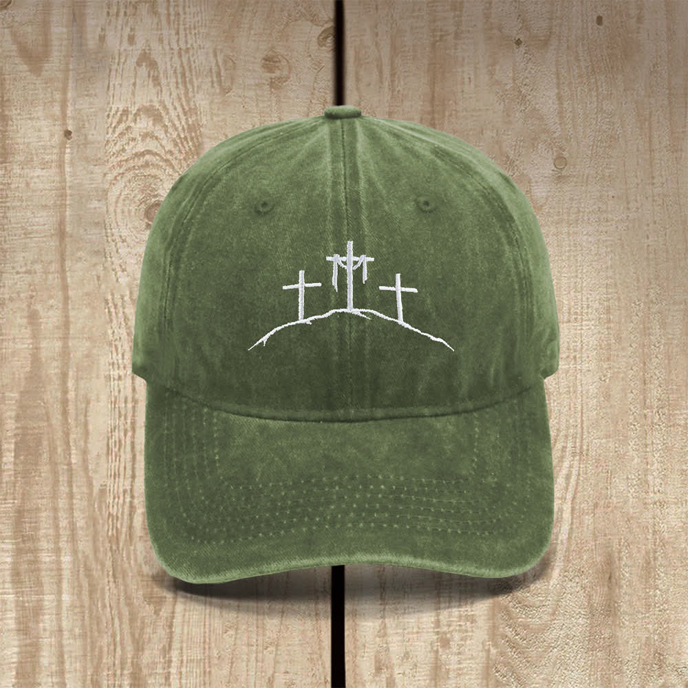 Christianartworkshop Sombrero clásico informal bordado con el símbolo de las Tres Cruces de la Cima de la Colina - Verde militar - image 11