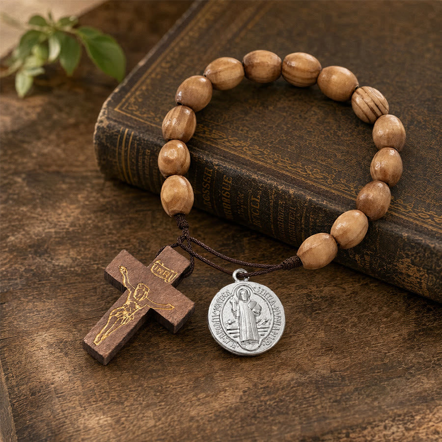 Christianartworkshop Medalla de San José, rosario de madera con crucifijo: emblema de la protección celestial familiar. - image 14