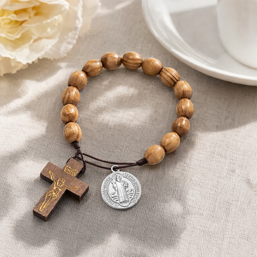 Christianartworkshop Medalla de San José, rosario de madera con crucifijo: emblema de la protección celestial familiar. - image 15