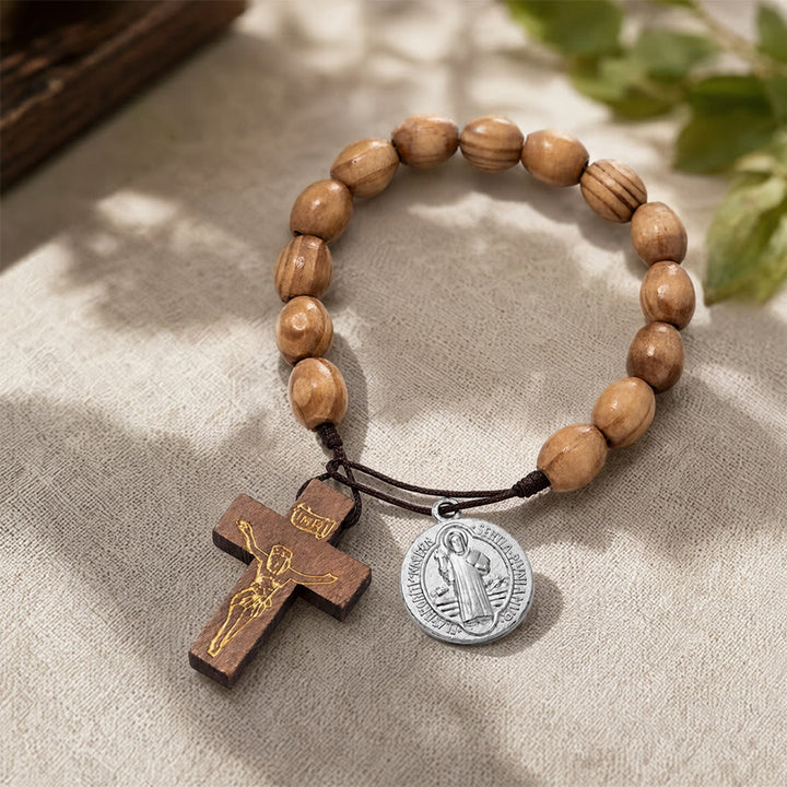 Christianartworkshop Medalla de San José, rosario de madera con crucifijo: emblema de la protección celestial familiar. - image 12