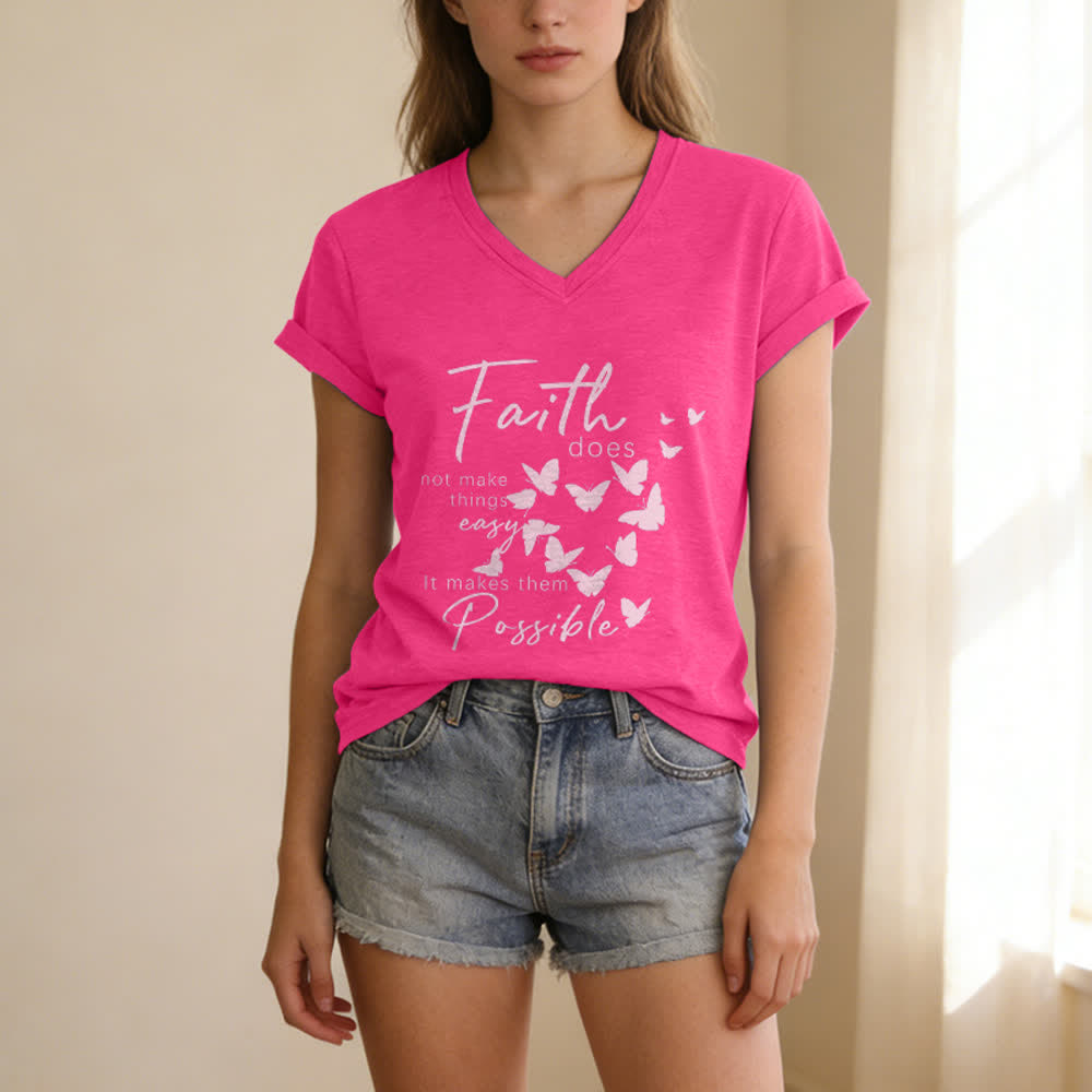 Christianartworkshop La fe no hace las cosas fáciles. Camiseta informal con cuello en V y estampado de mariposa. - image 23