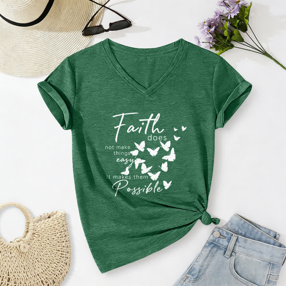 Christianartworkshop La fe no hace las cosas fáciles. Camiseta informal con cuello en V y estampado de mariposa. - Verde oscuro - 2XL - image 10