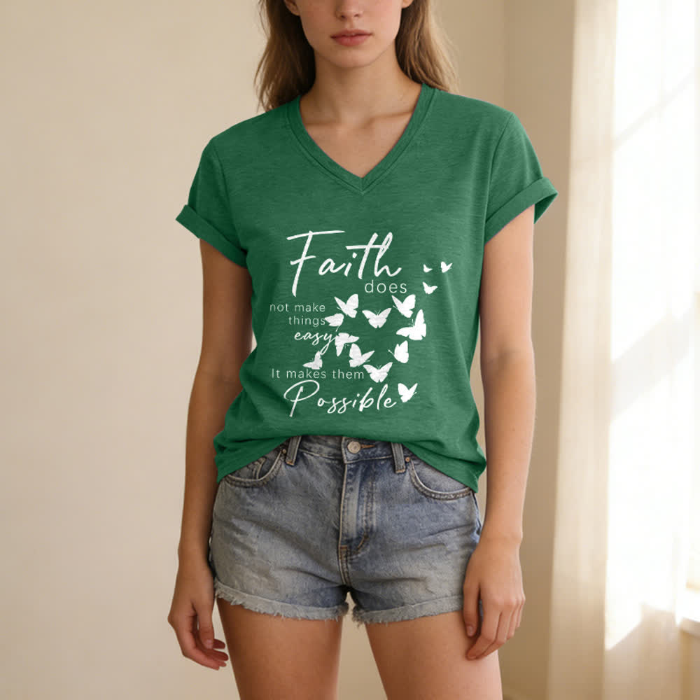 Christianartworkshop La fe no hace las cosas fáciles. Camiseta informal con cuello en V y estampado de mariposa. - image 11