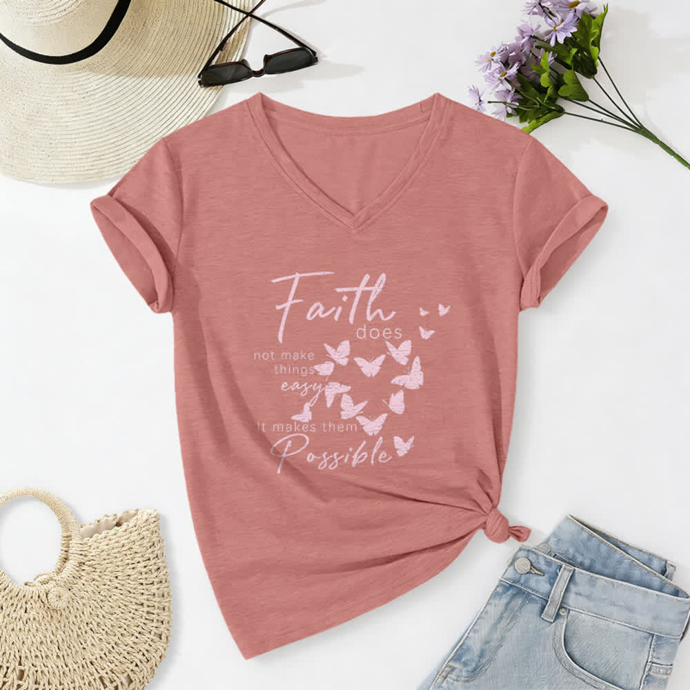 Christianartworkshop La fe no hace las cosas fáciles. Camiseta informal con cuello en V y estampado de mariposa. - rosa claro - 2XL - image 18