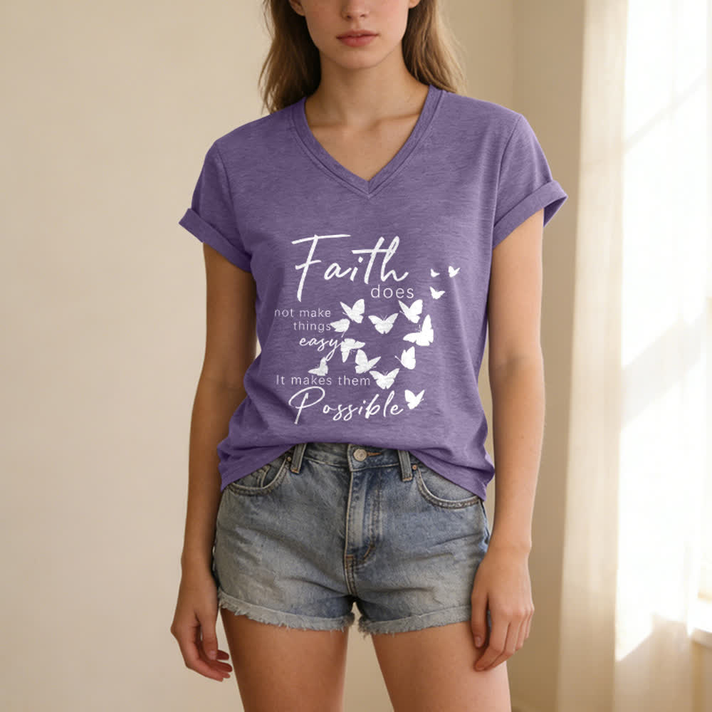 Christianartworkshop La fe no hace las cosas fáciles. Camiseta informal con cuello en V y estampado de mariposa. - image 17