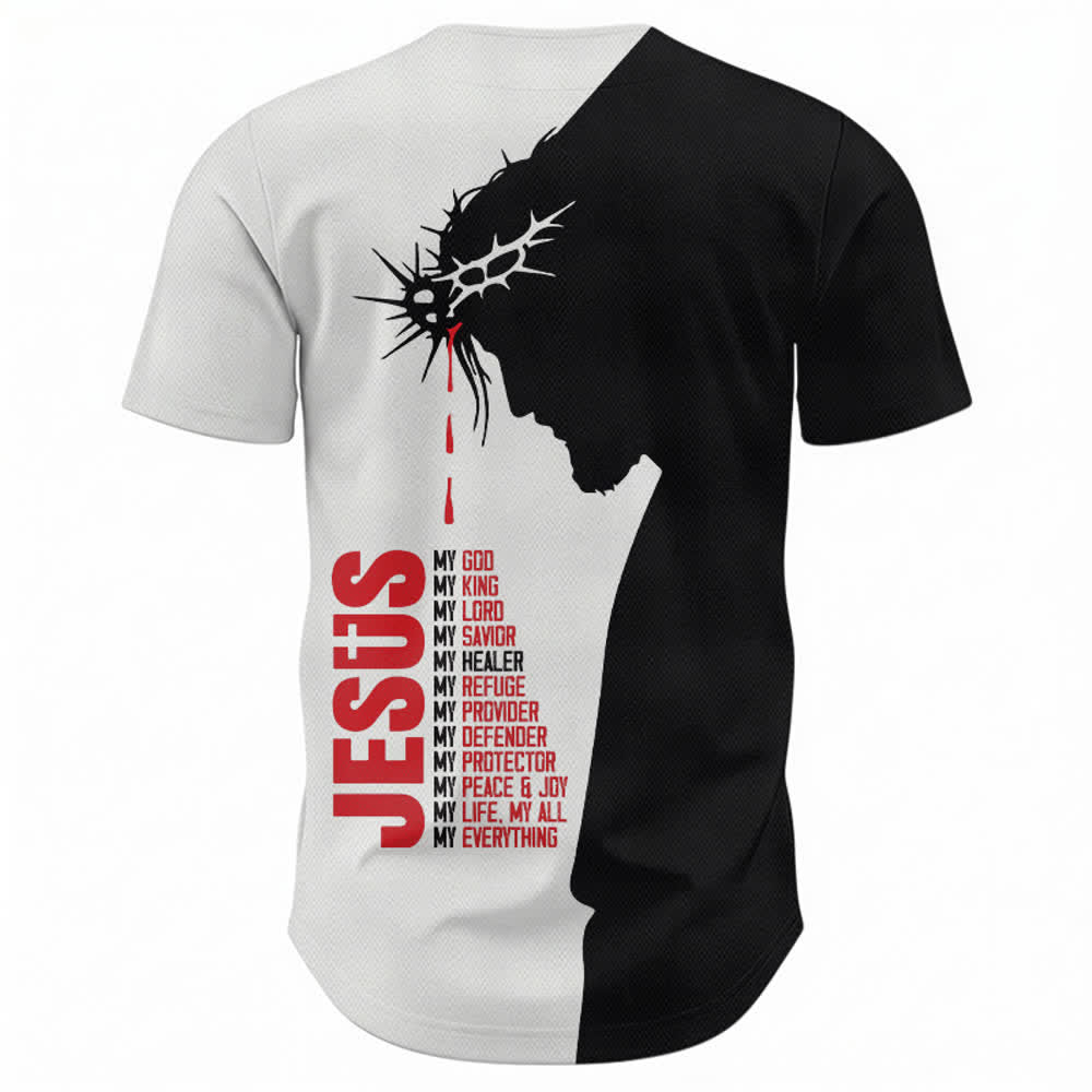 Camiseta de béisbol unisex con la imagen de Jesús, mi todo dividido de Christianartworkshop - image 2